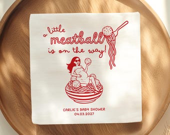 Custom Little Meatball Baby Shower Napkins, Little Meatball is On the Way Baby Shower Napkins, Italian Pasta Baby Shower