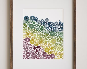 Rainbow Wall Art Print: Linocut Hand-carved Stamp Art (8x10")