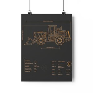 Wheel Loader Technical Blueprint Wall Art | Heavy Machinery Schematic Print | Construction Engineering Decor