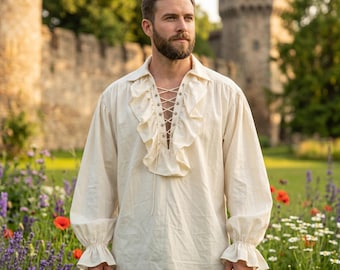Medieval Pirate Shirt Men - Renaissance Poet Chemise Ruffle Lace Gothic Tunic Costume