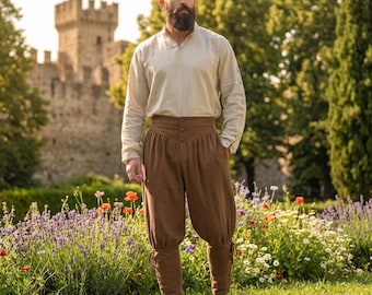 Medieval Linen Pants Men, Renaissance Breeches, Viking Pirate Costume, Black Brown Green Cotton