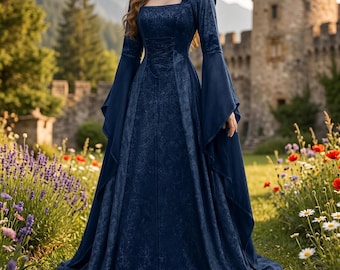 Medieval Hooded Robe Dress Costume Gown Cape Cloak Renaissance Fantasy Faire Witch Cosplay