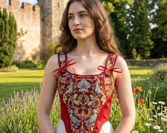 Renaissance Tapestry Corset Women, Floral Brocade Bustier Top, Medieval Cottagecore Ren Faire