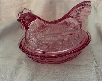 Pink Longaberger glass hen on nest
