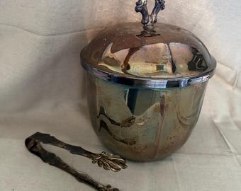 Oneida silver plate ice bucket with tongs