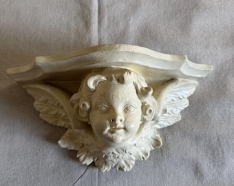 White plaster cherub angel wall sconce shelf