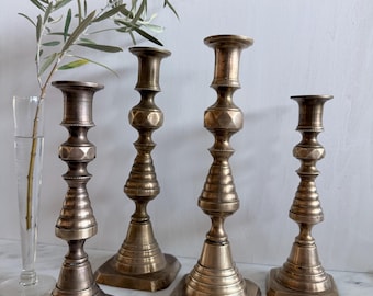 ANTIQUE | Assorted Victorian Brass Candlesticks |