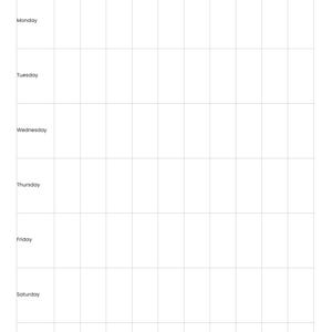 Könnte beinhalten: Ein leerer Wochenplaner mit dem Text "WEEKLY PLANNER" oben. Der Planer hat ein Feld für das Datum und ein Raster mit Zeitfenstern von 8:00 bis 17:00 Uhr sowie die Wochentage von Montag bis Sonntag.