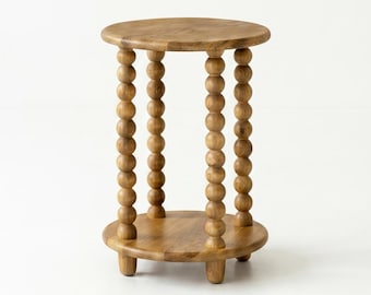 Mango Wood Side Table Rustic Plant Stand Farmhouse End Table Nightstand Handmade Boho Furniture