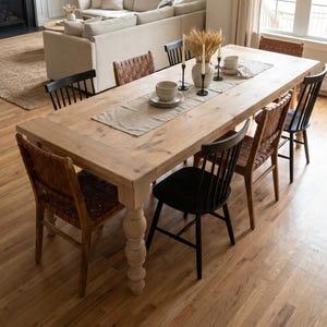 Custom Farmhouse Dining Table Solid Pine Custom Size and Stain Rustic Kitchen Modern Room