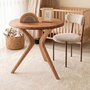 Mesa de comedor redonda de madera de pino hecha a mano, mesa rústica de granja, mesa auxiliar para la cama.