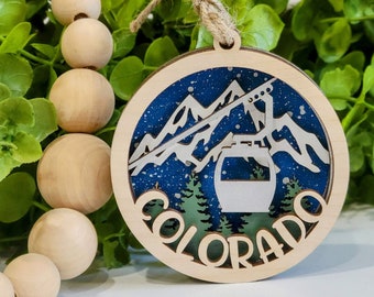 Colorado Gondola Ornament • Colorado 3D Ornament  • 2022 Christmas Ornament  • Custom Ornament • Laser Cut Ornament