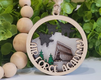 3D Air Force Academy Ornament • Hand Painted Laser Cut Birch Wood