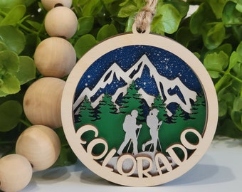 Colorado Hiker Ornament • Colorado 3D Ornament  • 2022 Christmas Ornament  • Custom Ornament • Laser Cut Ornament