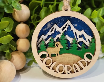Colorado Mountain Goat Ornament • Colorado 3D Ornament  • 2022 Christmas Ornament  • Custom Ornament • Laser Cut Ornament