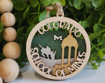 Colorado School of Mines Ornament • Mines Ornament •  Colorado 3D Ornament • 2022 Christmas Ornament • Custom Ornament • Laser Cut Ornament