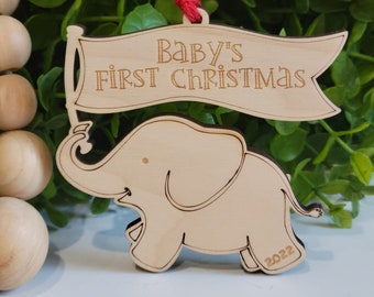 Baby's First Christmas Ornament • Personalized Ornament • Commemorative Ornament • 2022 Christmas Ornament • Elephant Ornament • Baby