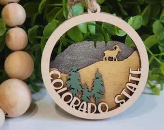3D Colorado State Ornament • Laser Cut Hand-Painted Birch Wood