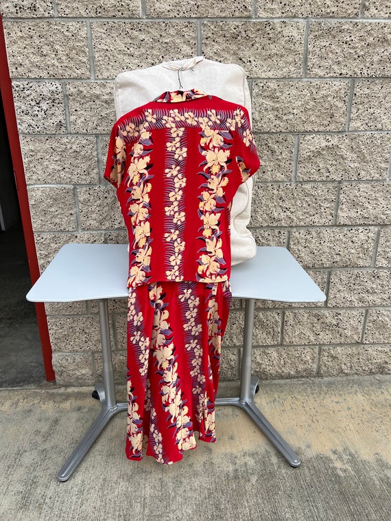 Vintage Red Silk Hawaiian Dress Co-ord - 2 pieces… - image 5