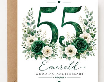 Personalized 55th Emerald Anniversary Card | Custom Names & Date | 55 Year Wedding Anniversary| Emerald Wedding Card | 55th Anniversary Gift