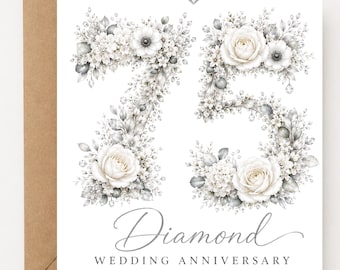Personalized 75th Diamond Anniversary Card | Custom Names & Date | 75 Year Wedding Anniversary| Diamond Wedding Card | 75th Anniversary Gift