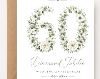 Personalized 60th Wedding Anniversary Card | Diamond Jubilee Card | Custom Names & Year | 60th Anniversary for Couple | Diamond Anniversary