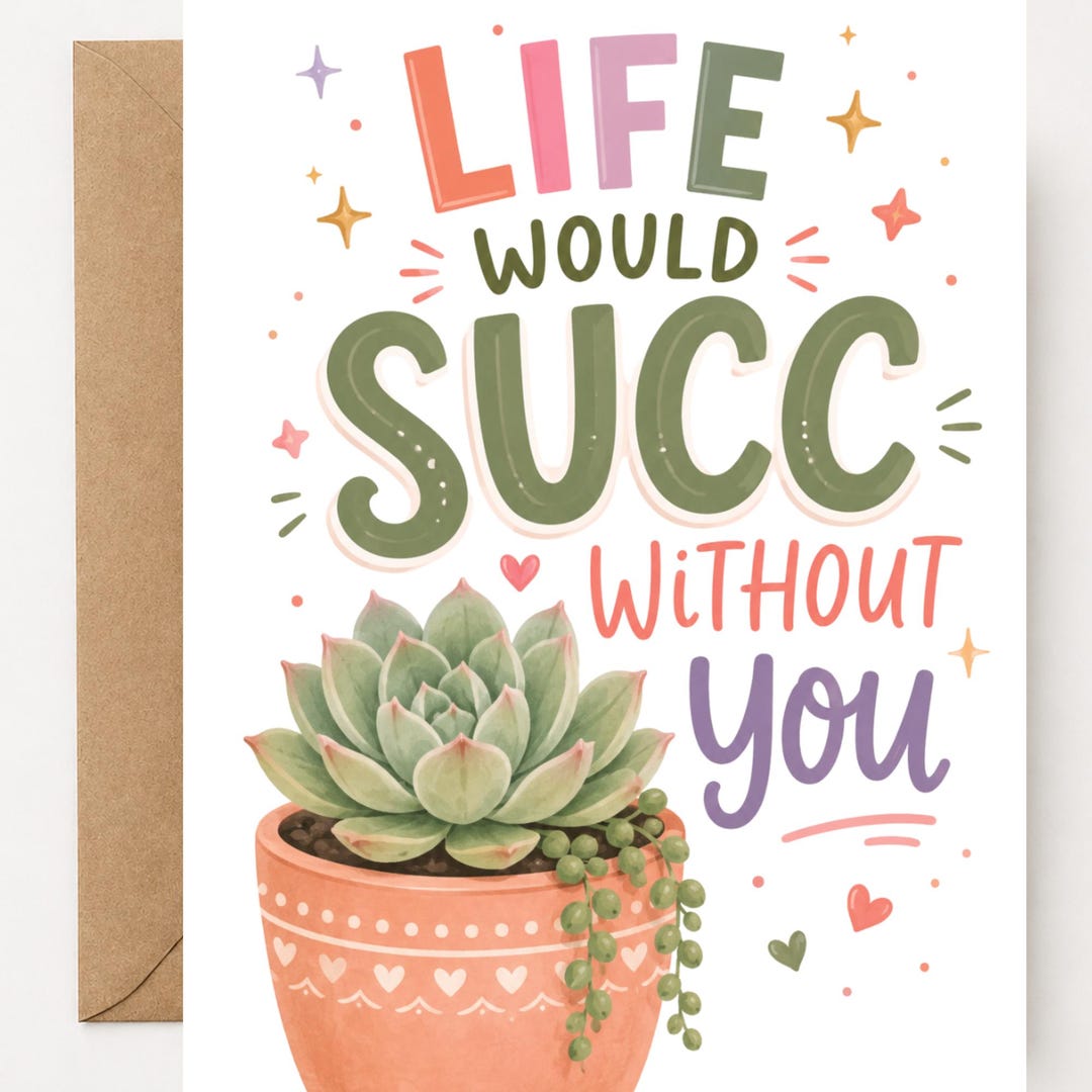 Life Would Succ Without You Card | Funny Friendship Card | Succulent ...