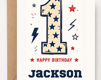 Personalized 1st Birthday Card for Boys | Custom Name First Birthday Card | Boy Birthday Card | Blue Birthday Card | Age One Birthday