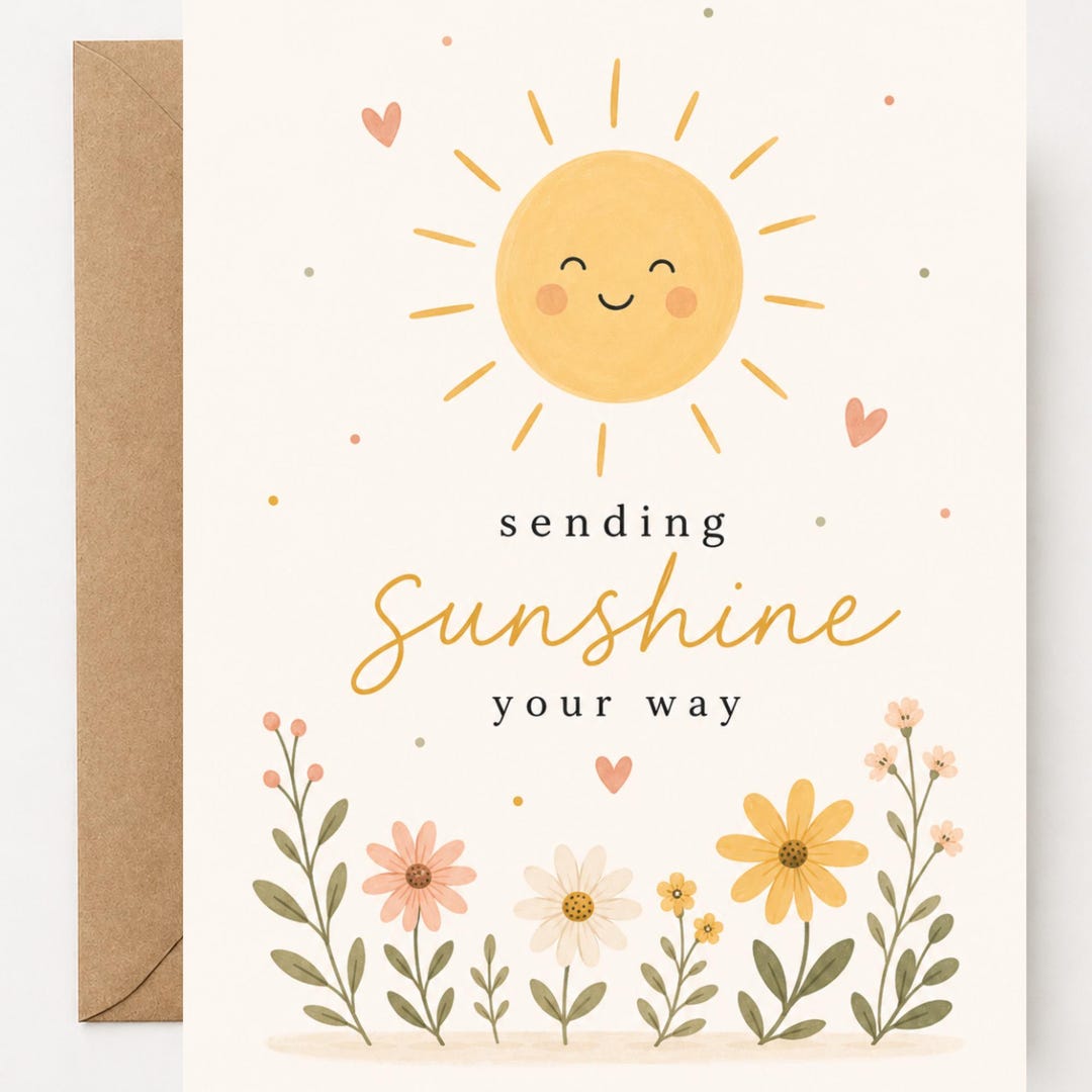 Cute Encouragement Card | Sending Sunshine Your Way | Whimsical ...