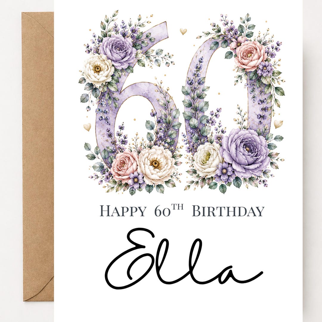 Personalized 60th Birthday Card for Her | Custom Name Floral Birthday ...