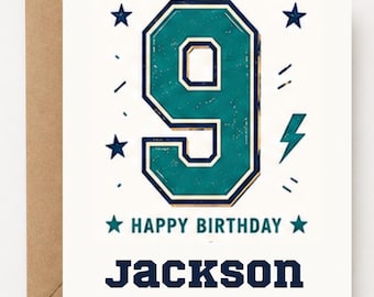 Personalized 9th Birthday Card for Boys | Custom Name ninth Birthday Card | Boy Birthday Card | Age 9 Birthday | Personalized Birthday