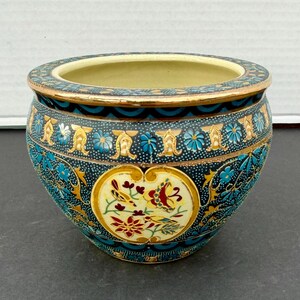 Vintage Moriage Fish Bowl Planter 4.5" - Blue & Gold Chinoiserie Flower Pot