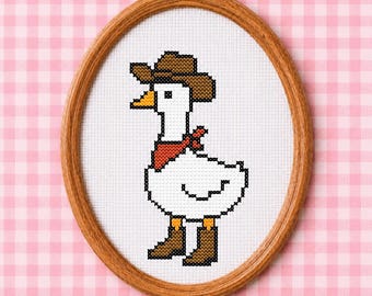 Cowboy Gans Kreuzstichmuster | Einfache Anfänger Western XStitch Chart | Niedliche Enten Stickdatei | Modern Pattern hüter PDF Howdy