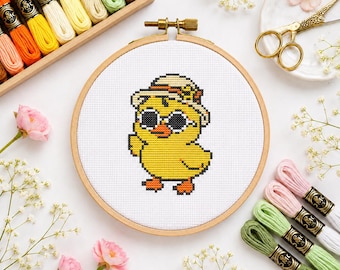 Ente mit Sonnenbrille Kreuzstichmuster - Anfänger Tier DIY Kunst (Instant PDF Download)