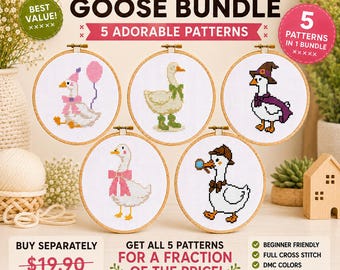 Lustige Gans Kreuzstichmuster Bundle PDF, 5 süße Gans Stickmotive, Anfänger Xstitch Kollektion