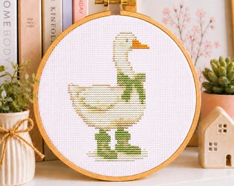 Cottagecore Goose Kreuzstichmuster PDF, Einfache Stickmuster für Anfänger
