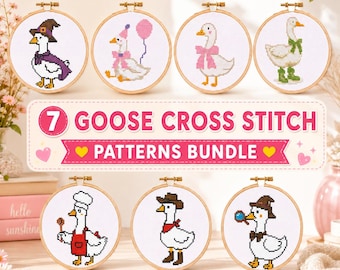 Niedliches Gänse-Kreuzstichmuster Bundle PDF, 7 Gänse-Stickmuster, Anfänger Xstitch Collection