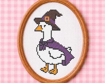 Hexe Gans Einfaches Kreuzstichmuster | Halloween Stickerei für Anfänger | Süßer Vogel Nadelspitze | Modern Pattern keeper PDF