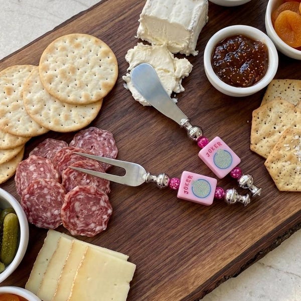 Mahjong Charcuterie Knife with tile, Handcrafted Game Night Accessory, Mahjong Player Gift