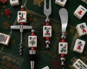 Mahjong Wine Bottle Opener with tile, Handcrafted Game Night Accessory, Mahjong Player Gift