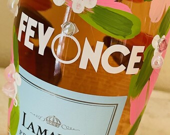 Painted Engagement Champagne Bottle Art - "Feyonce" Custom Design