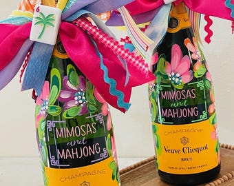 Mahjong Painted Champagne Bottle I Mahjong Personalized Bottle I Veuve Personalized Bottle