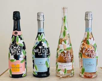 Bride To Be Painted Champagne Bottle – Custom Bridal Gift, Hand-Painted Art