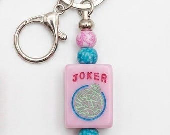 Mahjong Key Ring with tile, Handcrafted Game Night Accessory, Mahjong bag charm