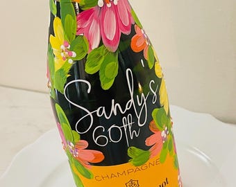 Painted Birthday Champagne Bottle I Happy Birthday Personalized Bottle I Veuve Personalized Bottle