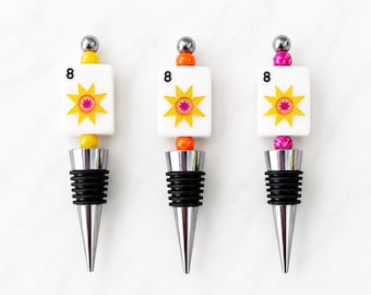 Mahjong Wine Stopper with tile, Handcrafted Game Night Accessory, Mahjong Player Gift