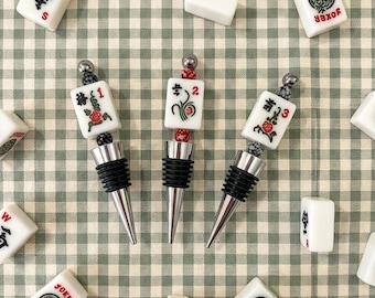 Mahjong Wine Stopper with tile, Handcrafted Game Night Accessory, Mahjong Player Gift