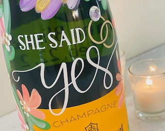 Bride To Be Painted Champagne Bottle Art – Custom Engagement Gift