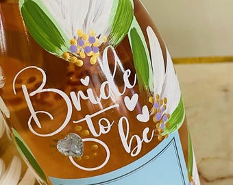 Bride To Be Painted Champagne Bottle – Custom Bridal Gift, Hand-Painted Art
