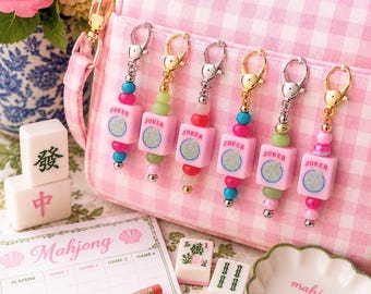 Mahjong Key Ring with tile, Handcrafted Game Night Accessory, Mahjong bag charm